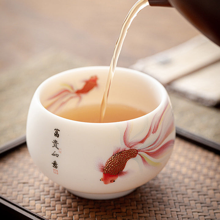 Buddha Stones鯉白磁陶器ティーカップカンフーティーカップ