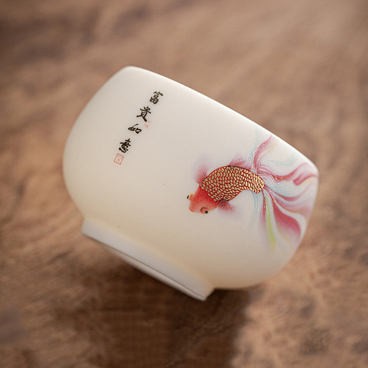 Buddha Stones鯉白磁陶器ティーカップカンフーティーカップ