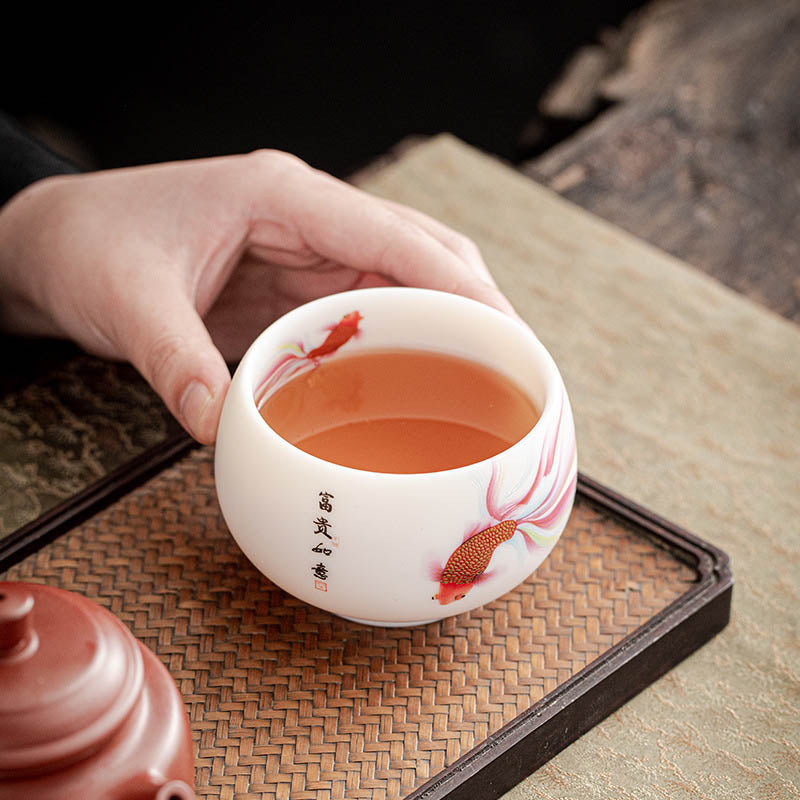 Buddha Stones鯉白磁陶器ティーカップカンフーティーカップ