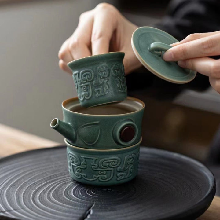 Buddha Stones三星堆陶器ティーカップ カンフーティーカップ バッグ付き