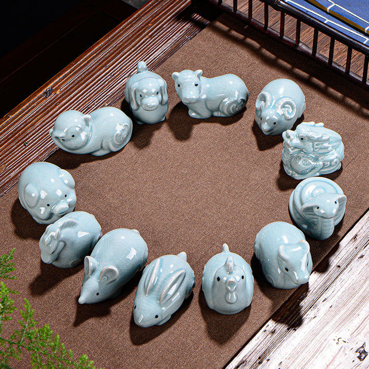 Buddha Stones十二支 富 陶器 ティーペット 置物 家 装飾