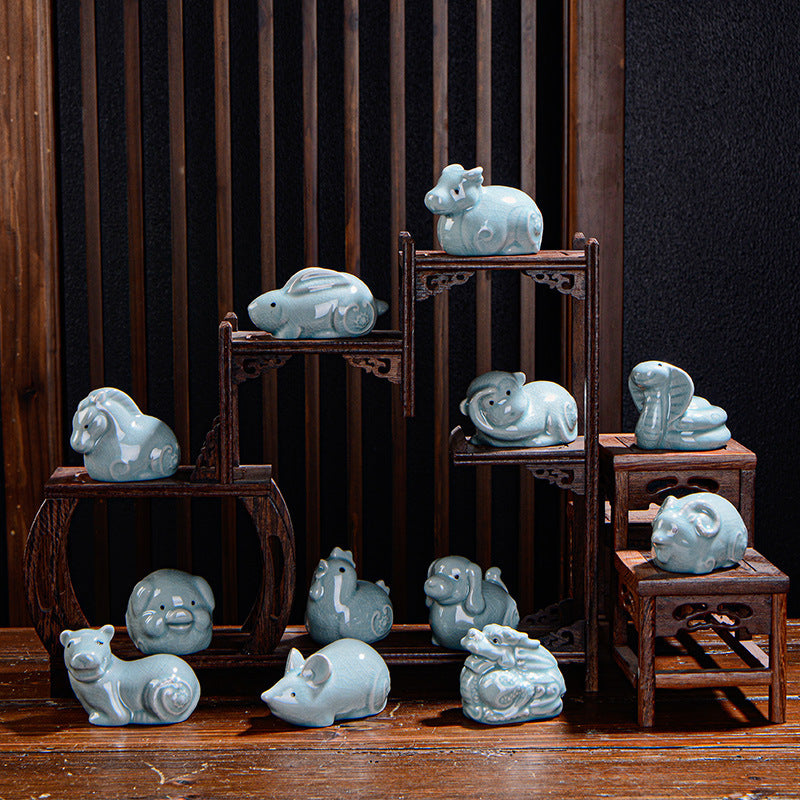 Buddha Stones十二支 富 陶器 ティーペット 置物 家 装飾