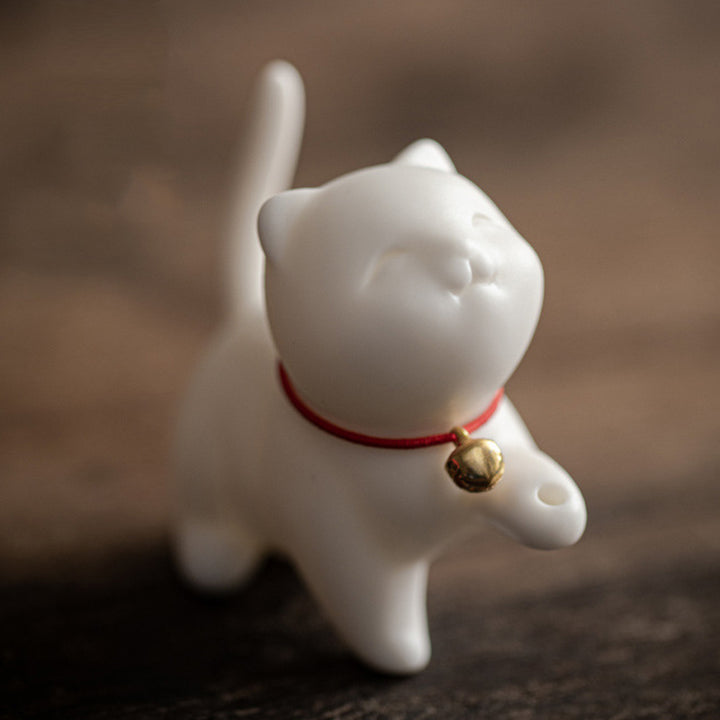 Buddha Stonesミニ招き猫子猫ティーペット陶器ホームデスク置物装飾竹マット付き - image 7
