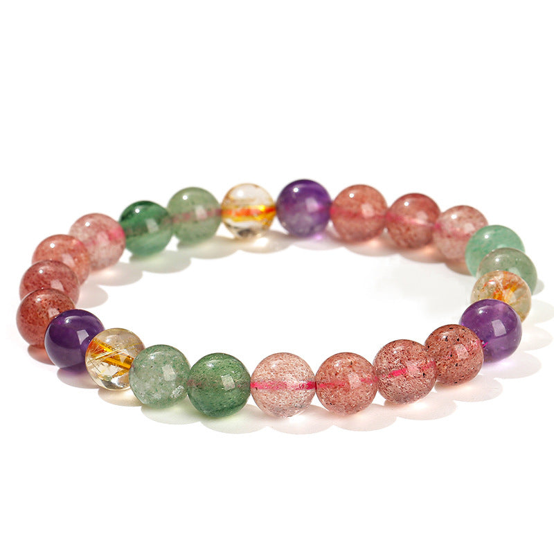 Buddha Stones天然マルチカラー ストロベリークォーツ ラブヒーリング ビーズブレスレット