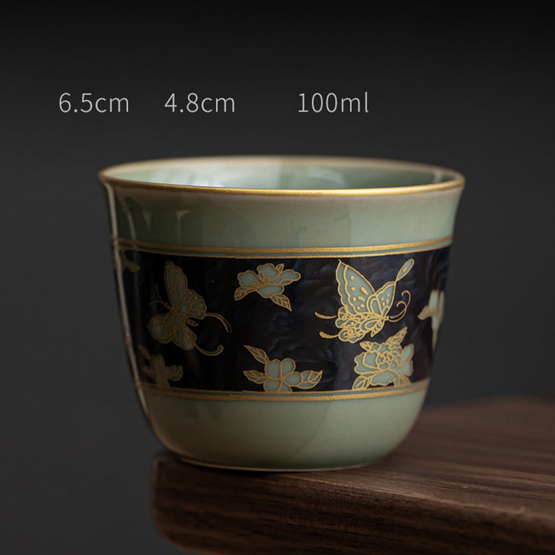 Buddha Stones蝶 花 蓮 鯉 梅 陶器 ティーカップ カンフー ティーカップ 100ml