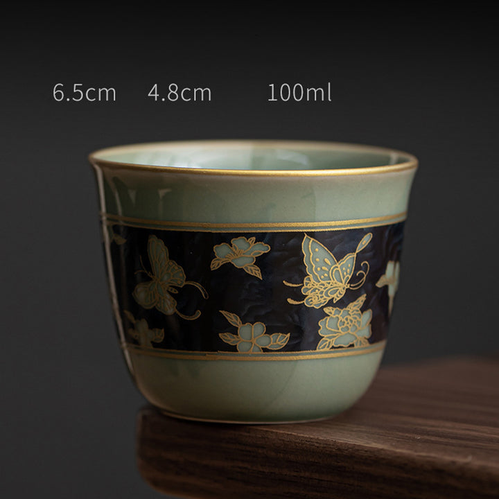 Buddha Stones蝶 花 蓮 鯉 梅 陶器 ティーカップ カンフー ティーカップ 100ml