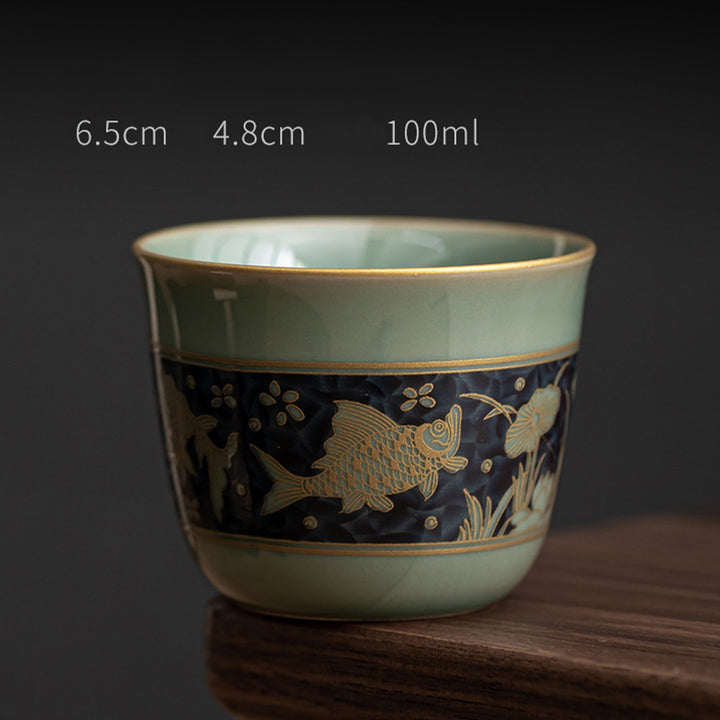 Buddha Stones蝶 花 蓮 鯉 梅 陶器 ティーカップ カンフー ティーカップ 100ml