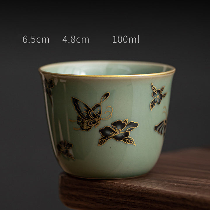 Buddha Stones蝶 花 蓮 鯉 梅 陶器 ティーカップ カンフー ティーカップ 100ml