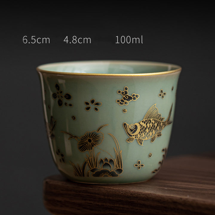 Buddha Stones蝶 花 蓮 鯉 梅 陶器 ティーカップ カンフー ティーカップ 100ml