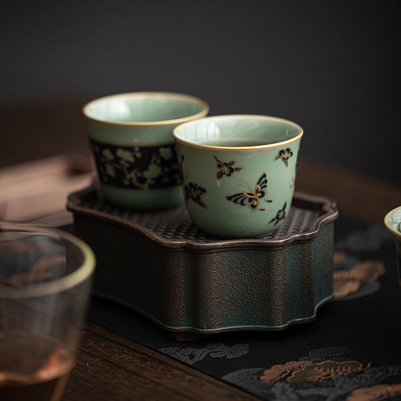 Buddha Stones蝶 花 蓮 鯉 梅 陶器 ティーカップ カンフー ティーカップ 100ml
