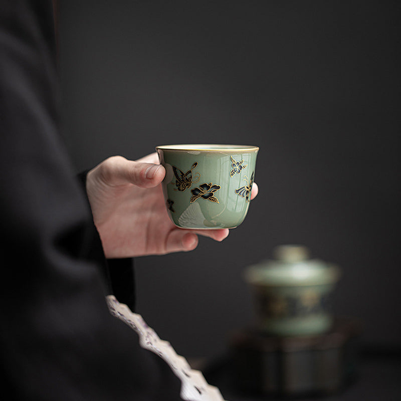 Buddha Stones蝶 花 蓮 鯉 梅 陶器 ティーカップ カンフー ティーカップ 100ml