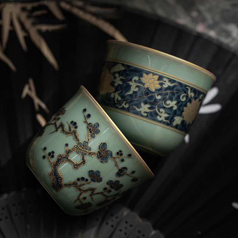Buddha Stones蝶 花 蓮 鯉 梅 陶器 ティーカップ カンフー ティーカップ 100ml