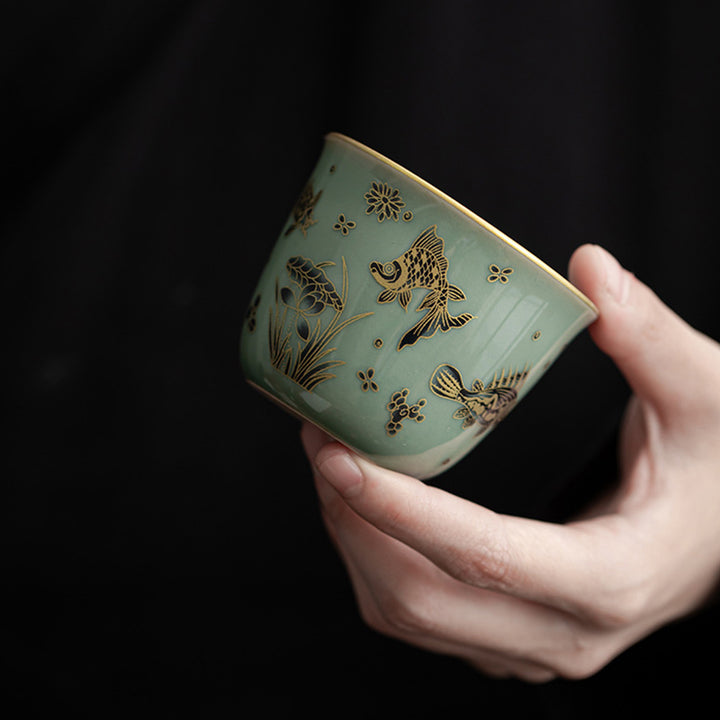 Buddha Stones蝶 花 蓮 鯉 梅 陶器 ティーカップ カンフー ティーカップ 100ml