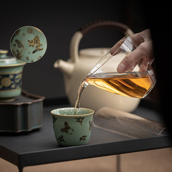 Buddha Stones蝶 花 蓮 鯉 梅 陶器 ティーカップ カンフー ティーカップ 100ml