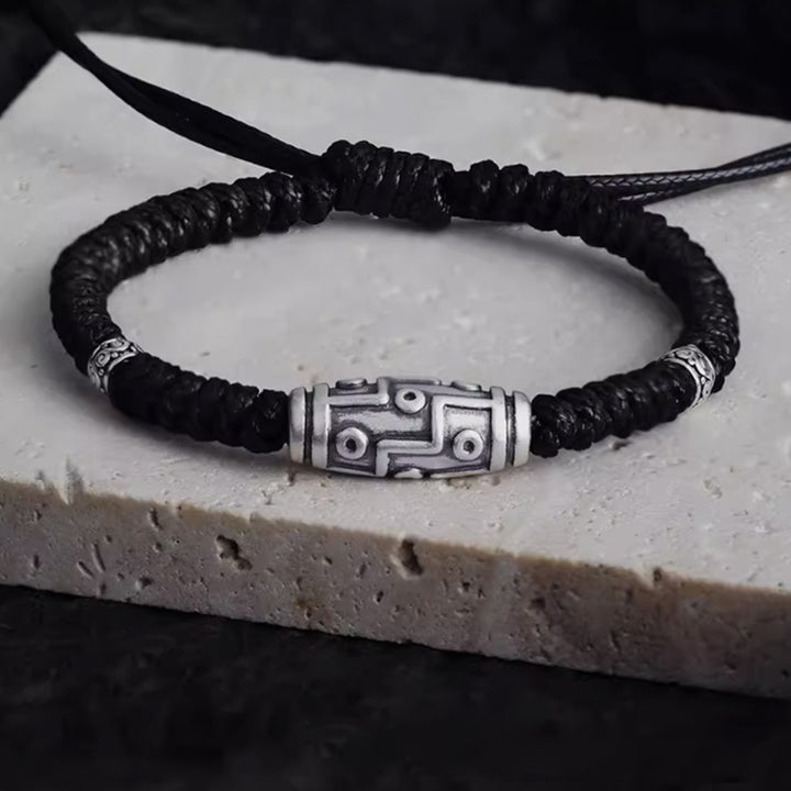 Buddha Stones999 スターリングシルバー 九眼 Dzi ビーズパターン 祝福ロープブレスレット