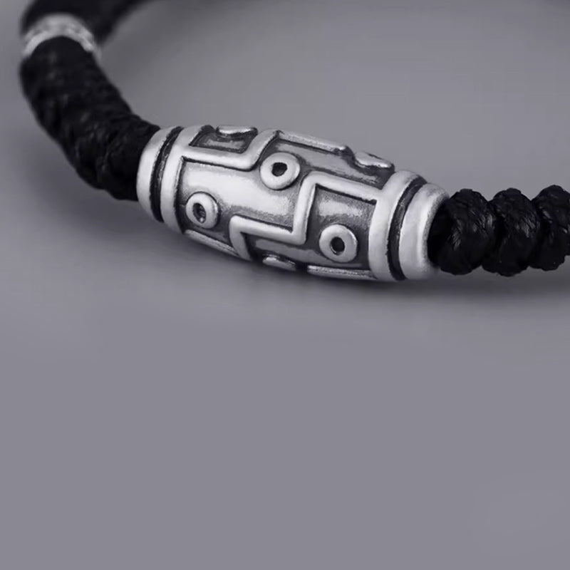 Buddha Stones999 スターリングシルバー 九眼 Dzi ビーズパターン 祝福ロープブレスレット