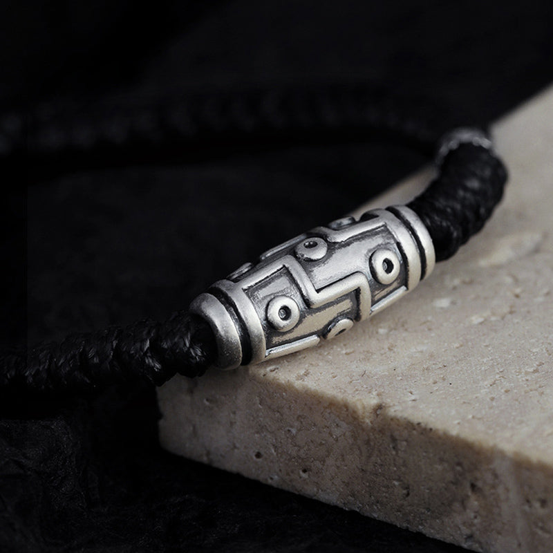 Buddha Stones999 スターリングシルバー 九眼 Dzi ビーズパターン 祝福ロープブレスレット