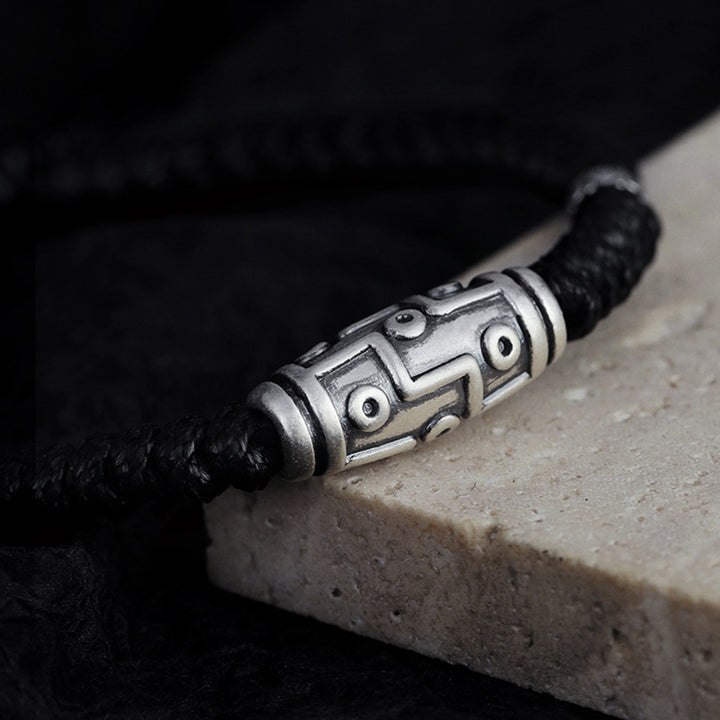 Buddha Stones999 スターリングシルバー 九眼 Dzi ビーズパターン 祝福ロープブレスレット