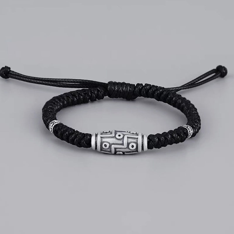 Buddha Stones999 スターリングシルバー 九眼 Dzi ビーズパターン 祝福ロープブレスレット