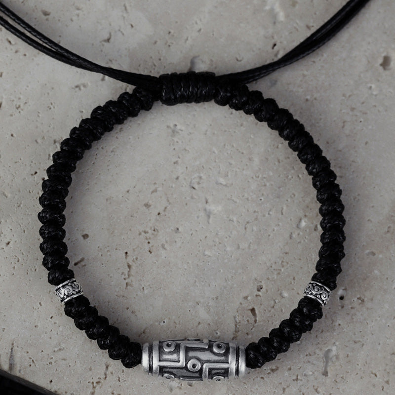 Buddha Stones999 スターリングシルバー 九眼 Dzi ビーズパターン 祝福ロープブレスレット