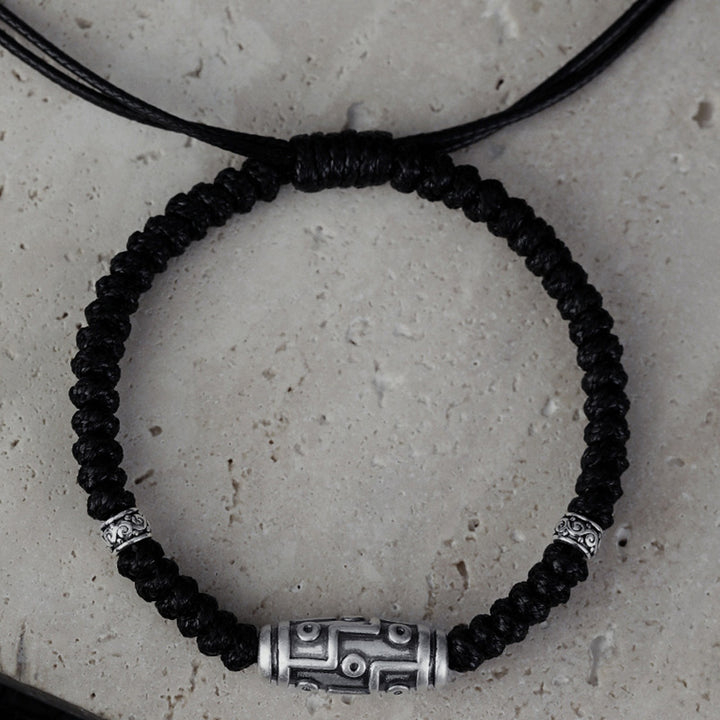 Buddha Stones999 スターリングシルバー 九眼 Dzi ビーズパターン 祝福ロープブレスレット