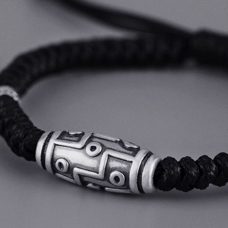 Buddha Stones999 スターリングシルバー 九眼 Dzi ビーズパターン 祝福ロープブレスレット