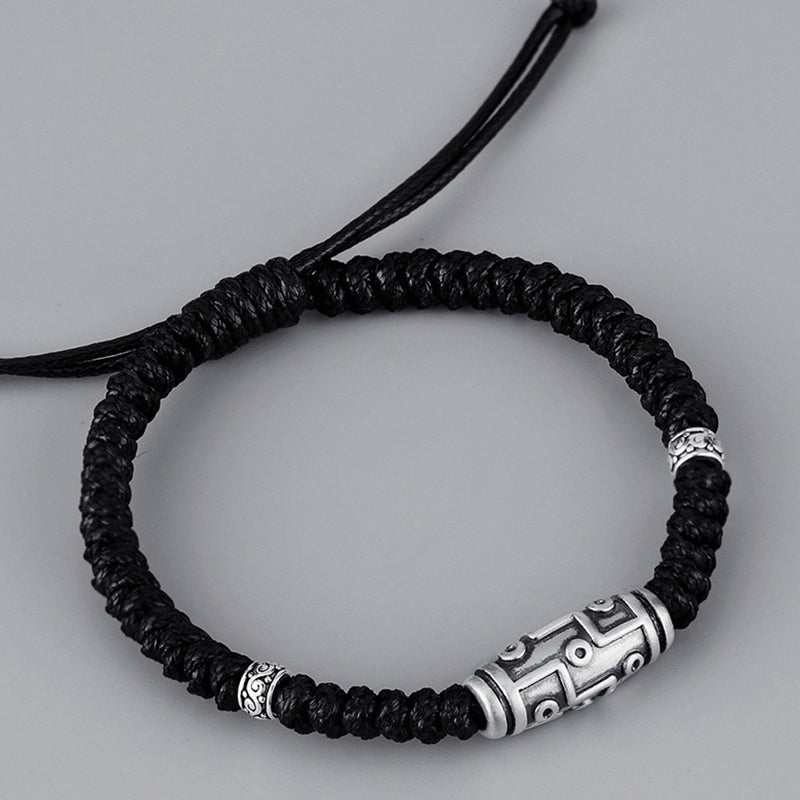 Buddha Stones999 スターリングシルバー 九眼 Dzi ビーズパターン 祝福ロープブレスレット