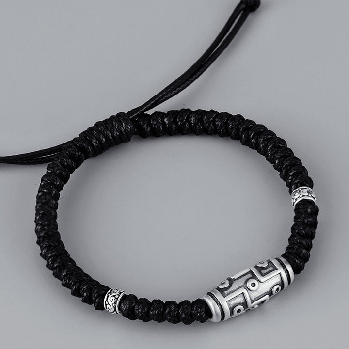 Buddha Stones999 スターリングシルバー 九眼 Dzi ビーズパターン 祝福ロープブレスレット