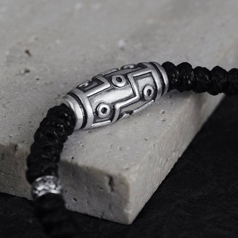 Buddha Stones999 スターリングシルバー 九眼 Dzi ビーズパターン 祝福ロープブレスレット