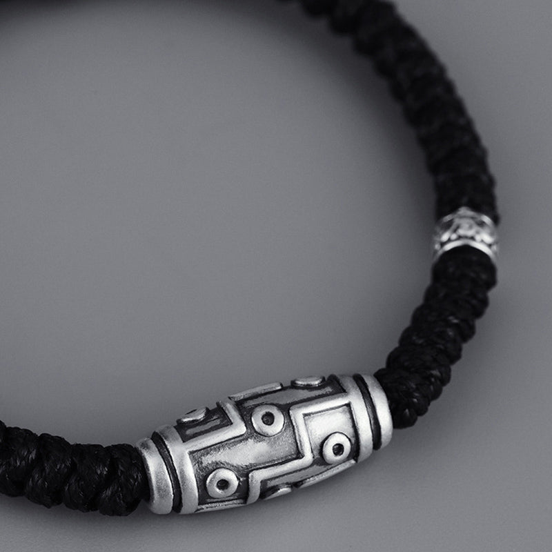 Buddha Stones999 スターリングシルバー 九眼 Dzi ビーズパターン 祝福ロープブレスレット
