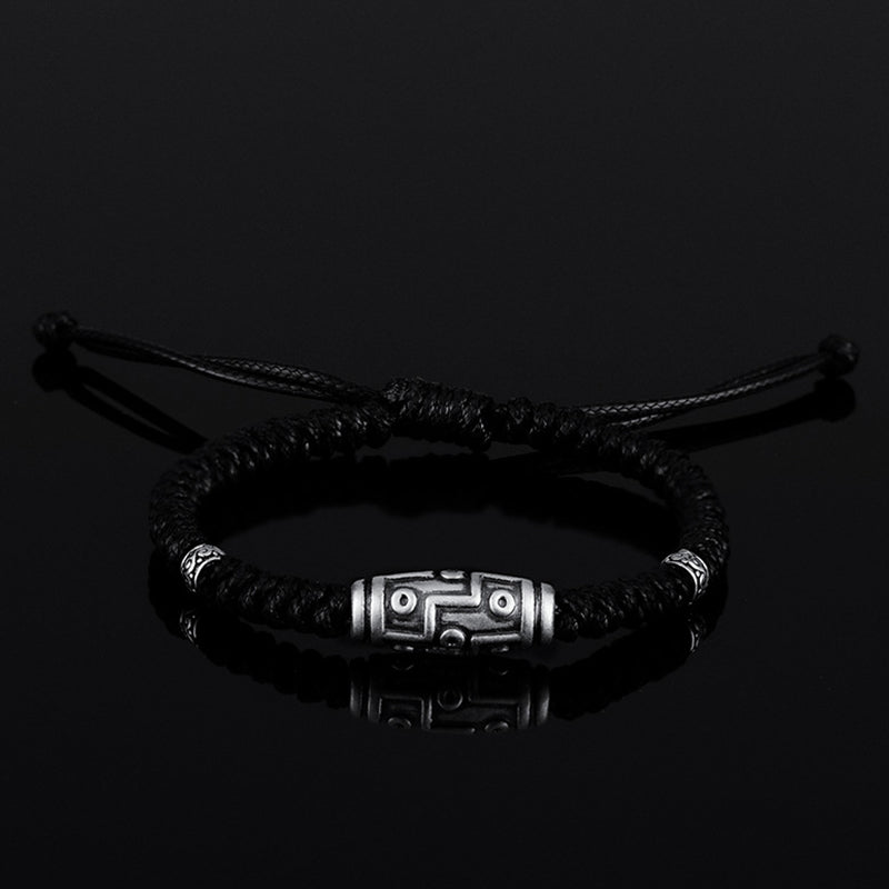 Buddha Stones999 スターリングシルバー 九眼 Dzi ビーズパターン 祝福ロープブレスレット