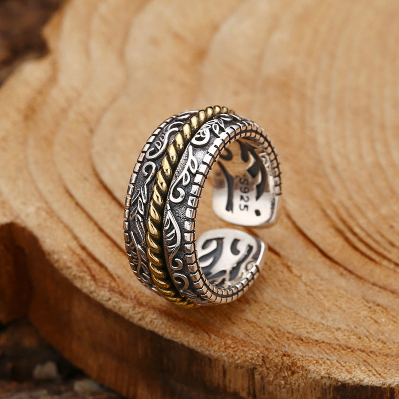 Buddha Stones925スターリングシルバー唐代花デザイン幸運調節可能リング - 調整可能 - image 0