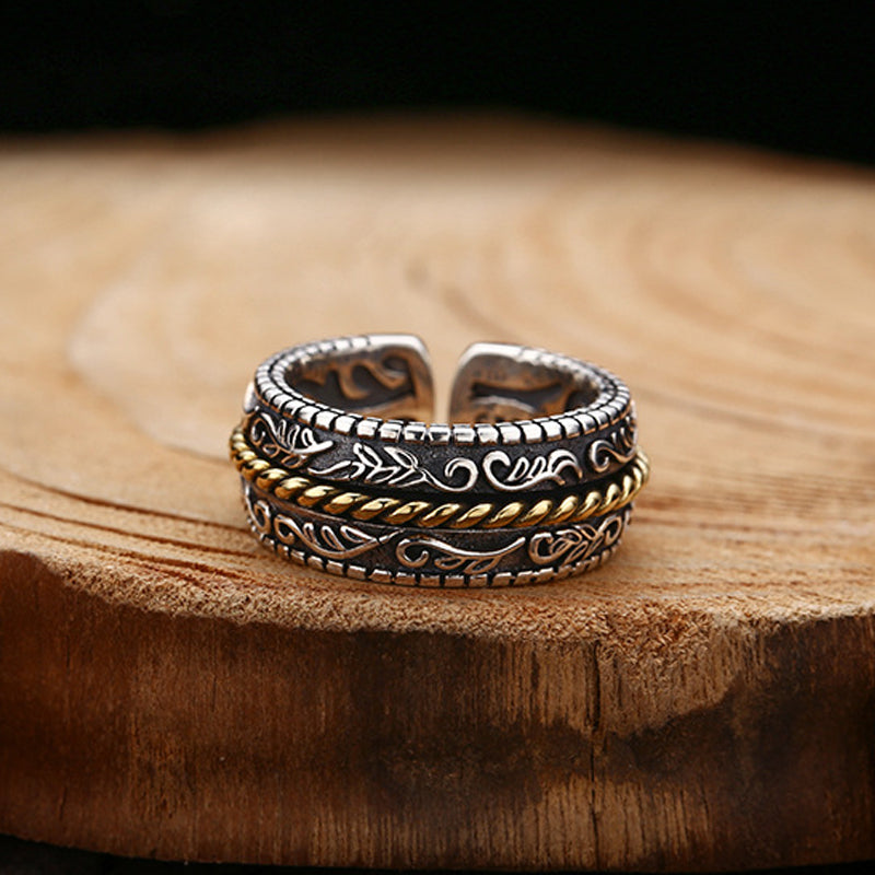 Buddha Stones925スターリングシルバー唐代花デザイン幸運調節可能リング - image 3