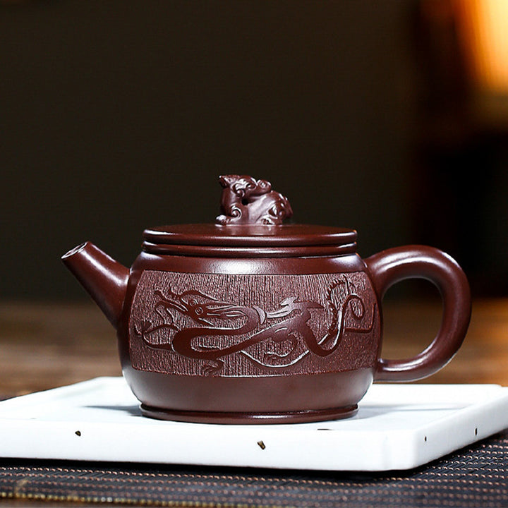 宜興Buddha Stonesハンドメイド ブラウン ドラゴン パープル クレイ カンフー ティーポット 240ml
