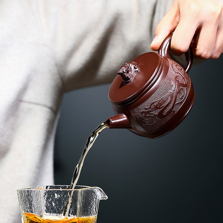 宜興Buddha Stonesハンドメイド ブラウン ドラゴン パープル クレイ カンフー ティーポット 240ml