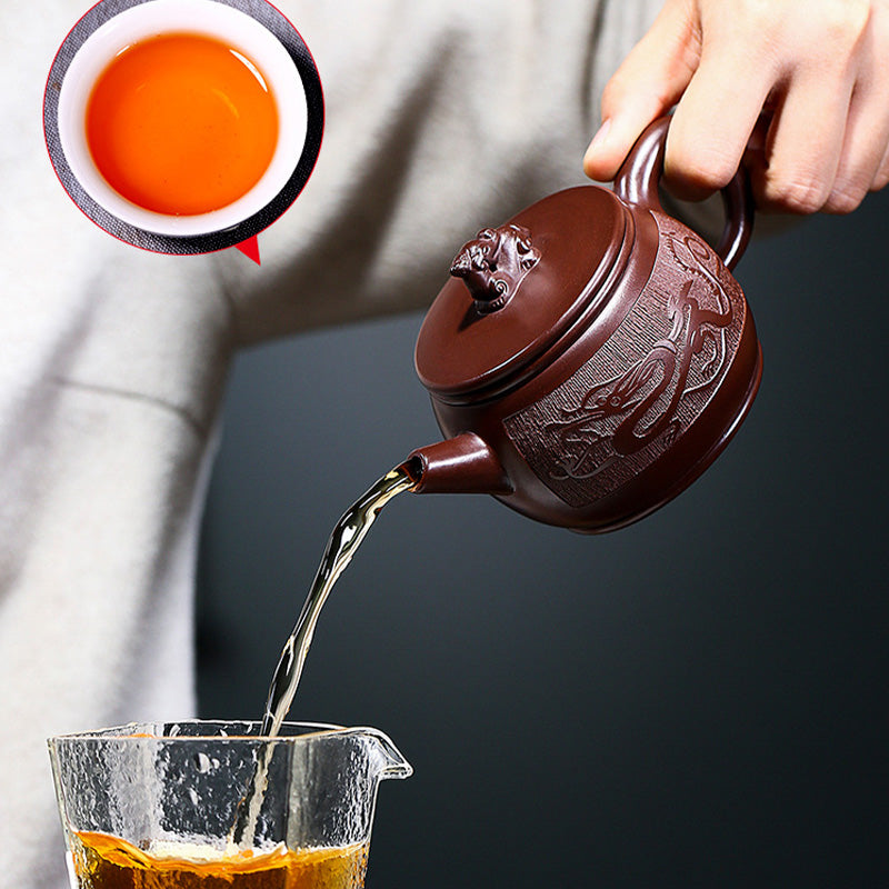宜興Buddha Stonesハンドメイド ブラウン ドラゴン パープル クレイ カンフー ティーポット 240ml