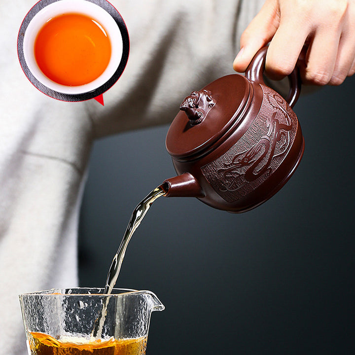 宜興Buddha Stonesハンドメイド ブラウン ドラゴン パープル クレイ カンフー ティーポット 240ml
