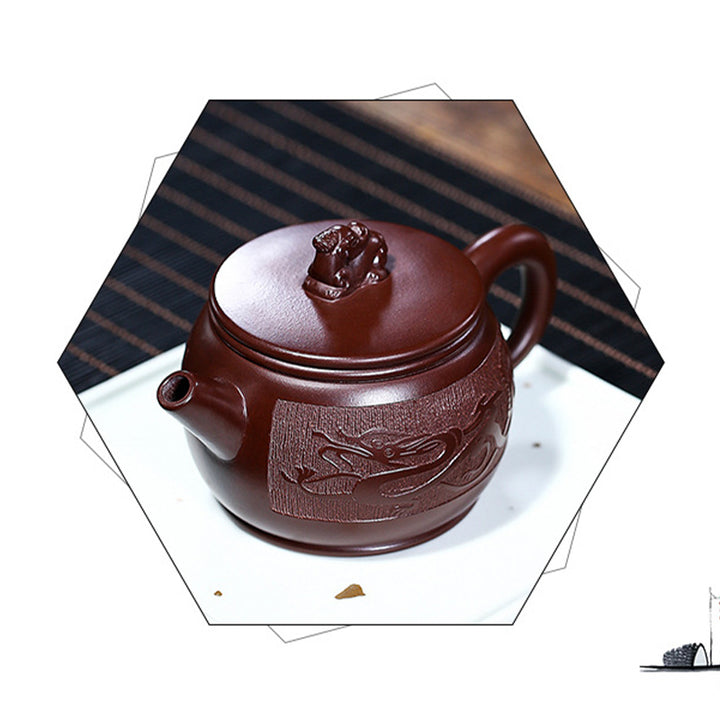 宜興Buddha Stonesハンドメイド ブラウン ドラゴン パープル クレイ カンフー ティーポット 240ml