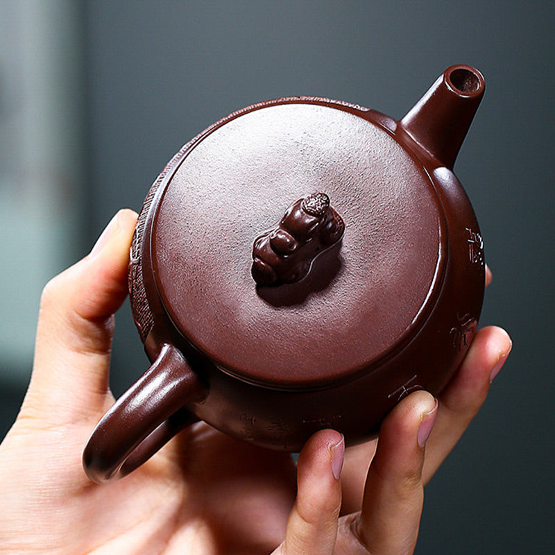 宜興Buddha Stonesハンドメイド ブラウン ドラゴン パープル クレイ カンフー ティーポット 240ml