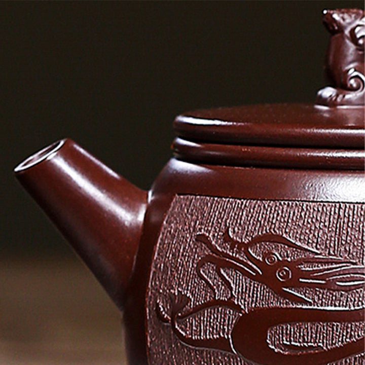 宜興Buddha Stonesハンドメイド ブラウン ドラゴン パープル クレイ カンフー ティーポット 240ml