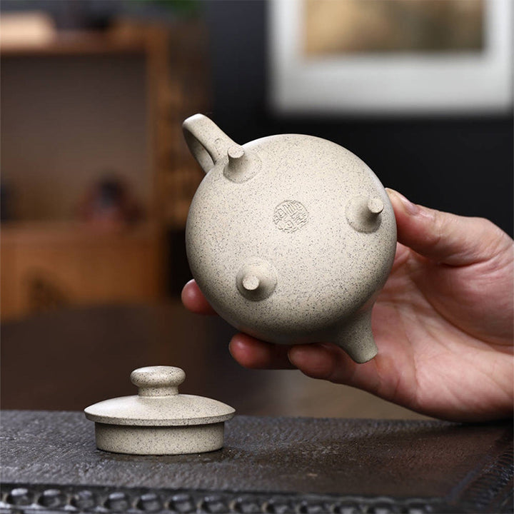Buddha Stones宜興半手作りベージュ紫粘土カンフーティーポット200ml