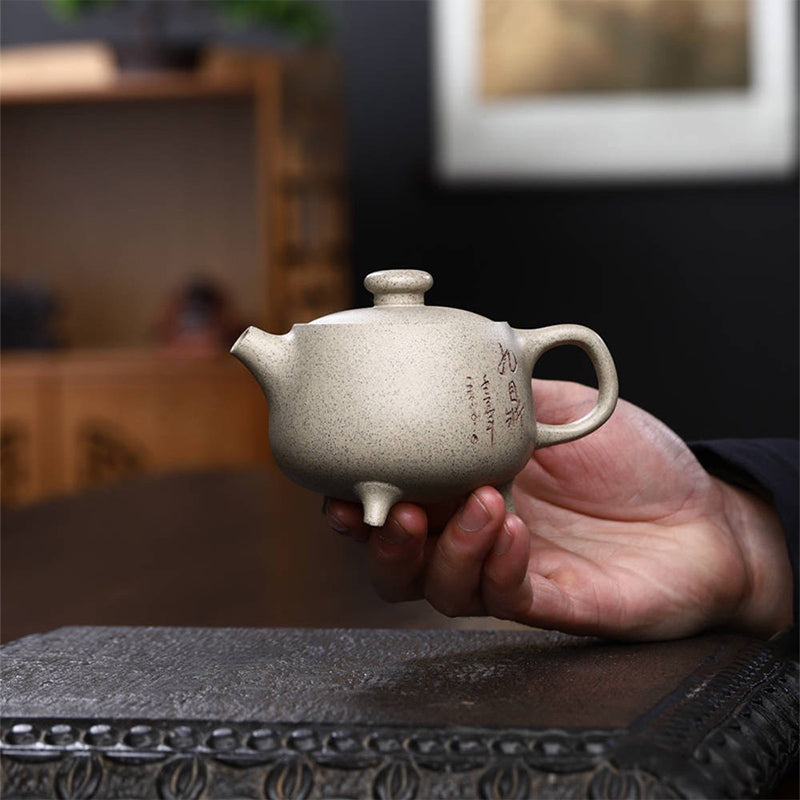 Buddha Stones宜興半手作りベージュ紫粘土カンフーティーポット200ml