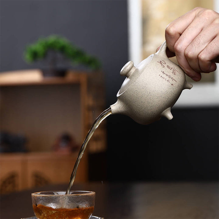Buddha Stones宜興半手作りベージュ紫粘土カンフーティーポット200ml