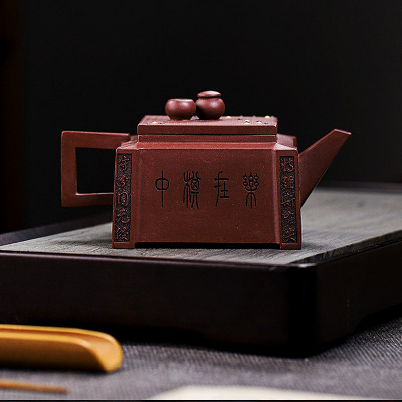 宜興Buddha Stonesオールハンドメイド 五目並べ チェス 紫粘土 カンフー スクエアティーポット 280ml