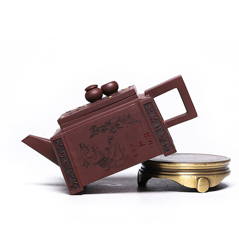 宜興Buddha Stonesオールハンドメイド 五目並べ チェス 紫粘土 カンフー スクエアティーポット 280ml
