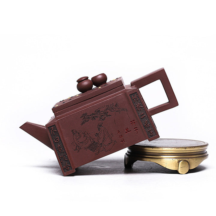 宜興Buddha Stonesオールハンドメイド 五目並べ チェス 紫粘土 カンフー スクエアティーポット 280ml