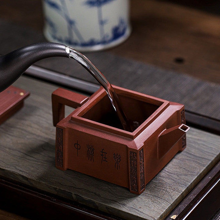 宜興Buddha Stonesオールハンドメイド 五目並べ チェス 紫粘土 カンフー スクエアティーポット 280ml