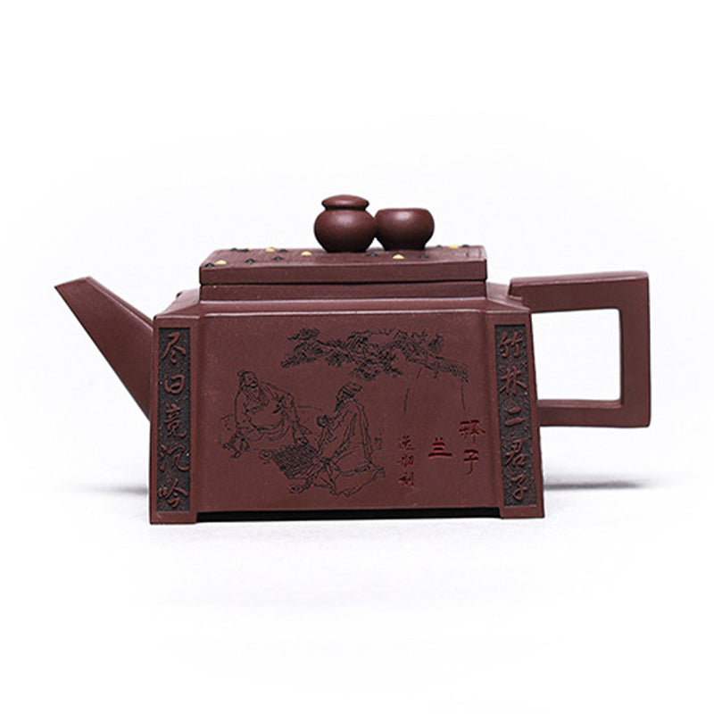 宜興Buddha Stonesオールハンドメイド 五目並べ チェス 紫粘土 カンフー スクエアティーポット 280ml
