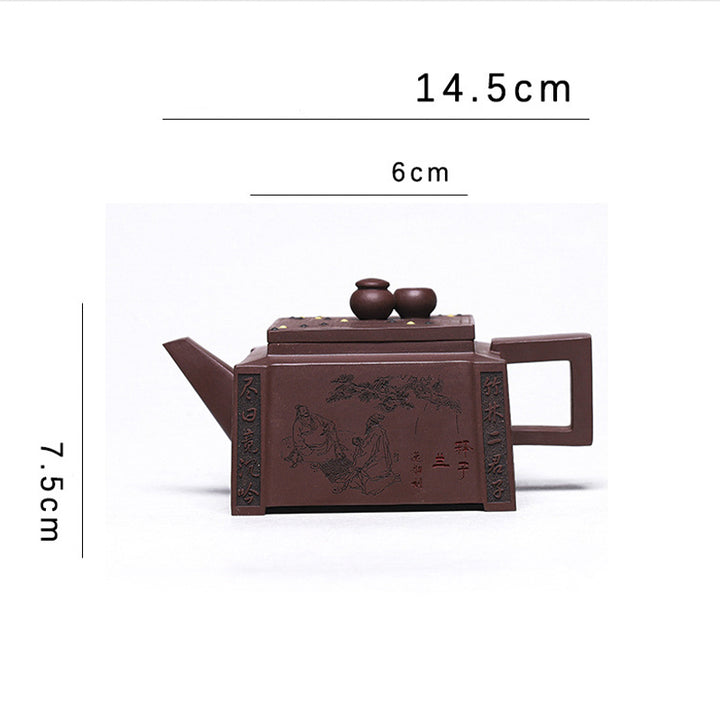宜興Buddha Stonesオールハンドメイド 五目並べ チェス 紫粘土 カンフー スクエアティーポット 280ml