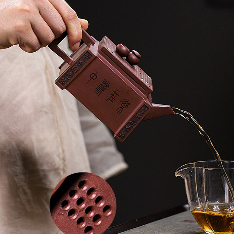 宜興Buddha Stonesオールハンドメイド 五目並べ チェス 紫粘土 カンフー スクエアティーポット 280ml